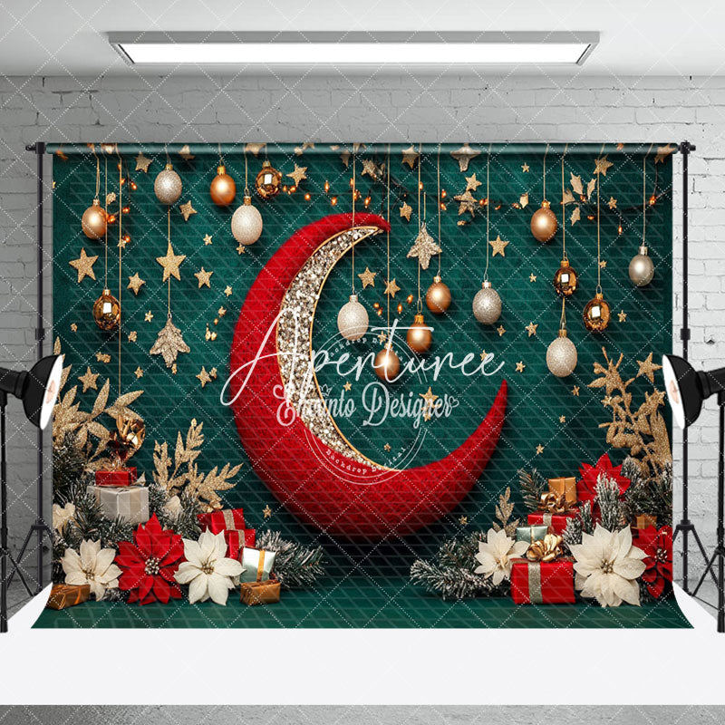 Aperturee - Aperturee Christmas Vibe Green Moon Night Room Set Backdrop