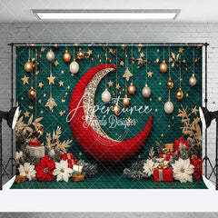 Aperturee - Aperturee Christmas Vibe Green Moon Night Room Set Backdrop