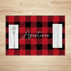 Aperturee - Aperturee Christmas Vibe Red Black Plaid Set Of 4 Placemats