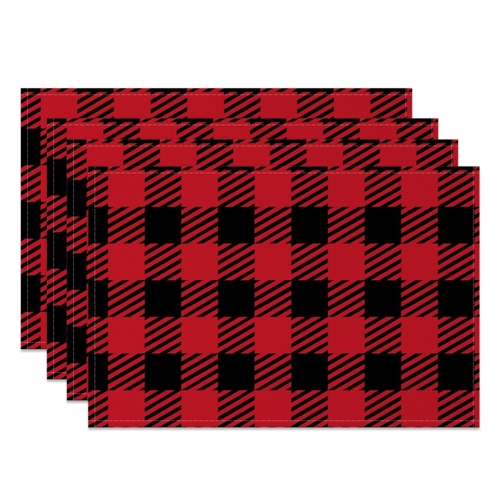 Aperturee - Aperturee Christmas Vibe Red Black Plaid Set Of 4 Placemats