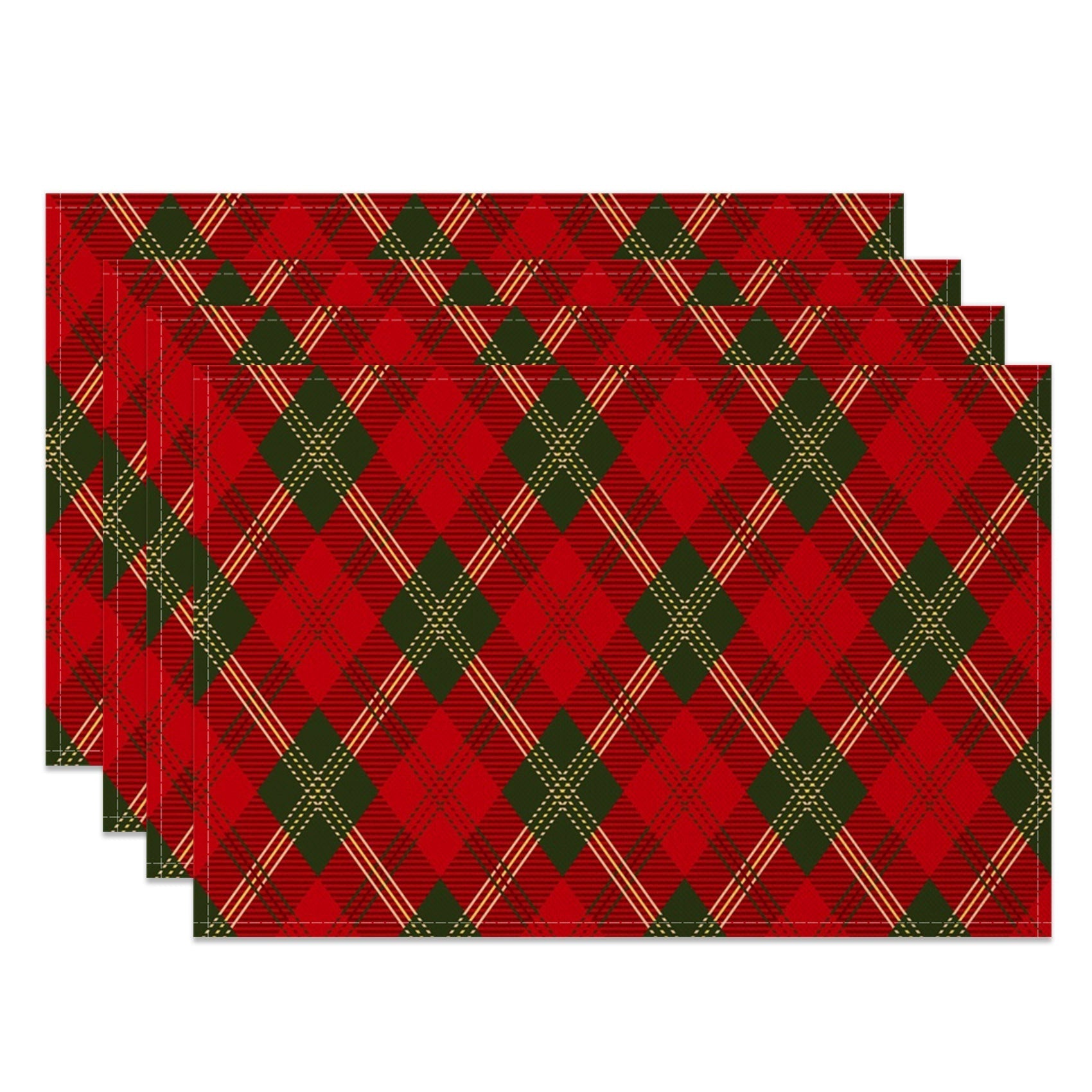 Aperturee - Aperturee Christmas Vibe Red Green Rhombus Set Of 4 Placemats