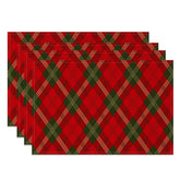 Aperturee - Aperturee Christmas Vibe Red Green Rhombus Set Of 4 Placemats