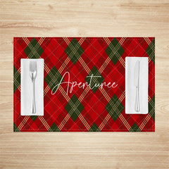 Aperturee - Aperturee Christmas Vibe Red Green Rhombus Set Of 4 Placemats