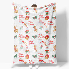 Aperturee - Aperturee Christmas Vibe Santa Elk Bells Custom Name Blanket