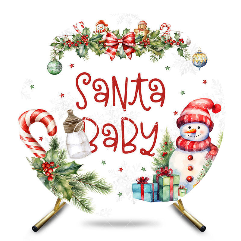 Aperturee - Aperturee Christmas Vibe Snowman Round Santa Baby Backdrop