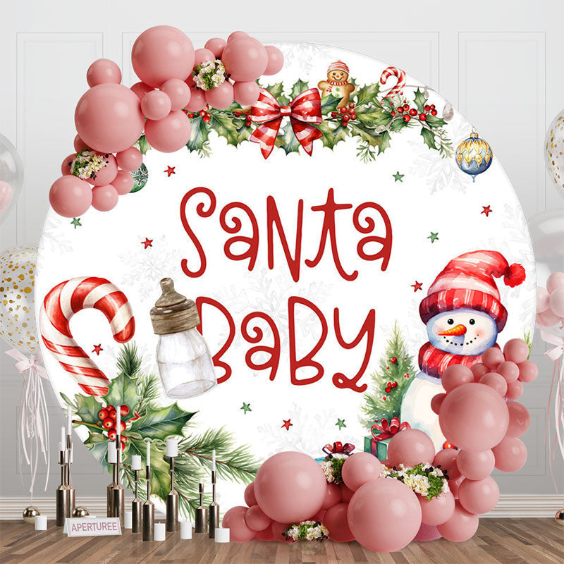 Aperturee - Aperturee Christmas Vibe Snowman Round Santa Baby Backdrop