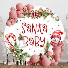 Aperturee - Aperturee Christmas Vibe Snowman Round Santa Baby Backdrop