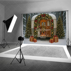 Aperturee - Aperturee Christmas Vintage Camper Photography Backdrop Retro Trailer in a Snowy Forest Holiday Mini Session Background