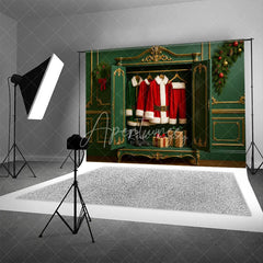 Aperturee - Aperturee Christmas Wardrobe Backdrop Santa Suit Elf Costume Closet Background North Pole Dressing Room Holiday Party Decoration