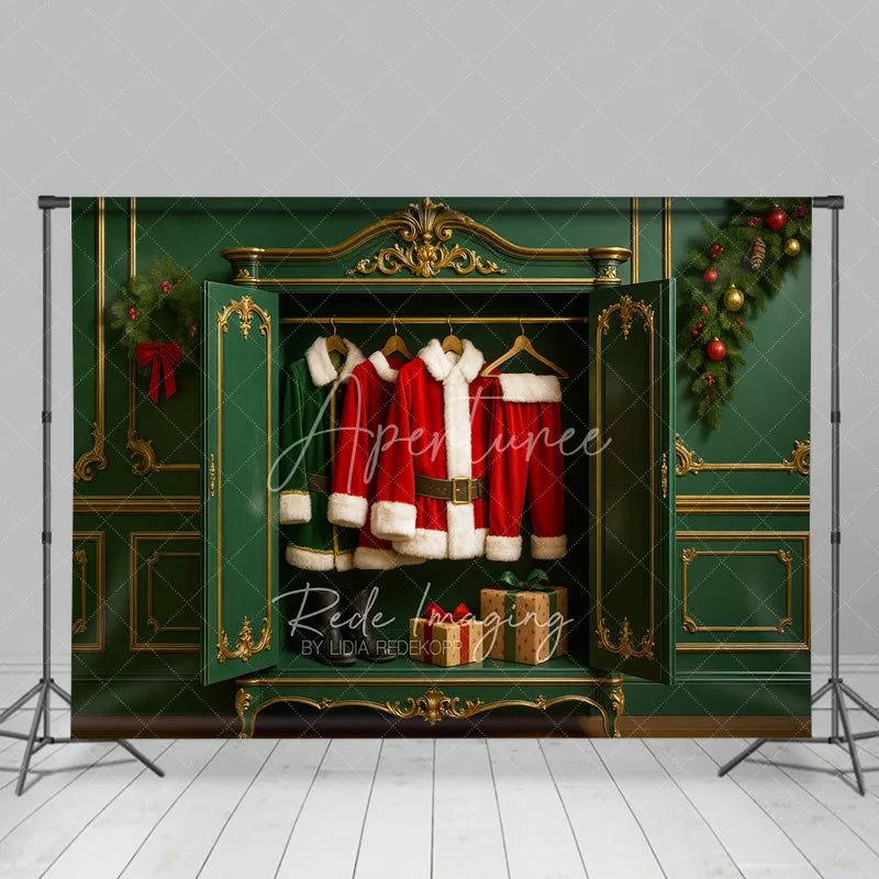 Aperturee - Aperturee Christmas Wardrobe Backdrop Santa Suit Elf Costume Closet Background North Pole Dressing Room Holiday Party Decoration