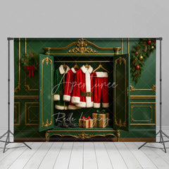 Aperturee - Aperturee Christmas Wardrobe Backdrop Santa Suit Elf Costume Closet Background North Pole Dressing Room Holiday Party Decoration