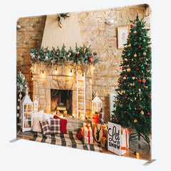 Aperturee - Aperturee Christmas Warm Fireplace Fabric Photo Booth Backdrop