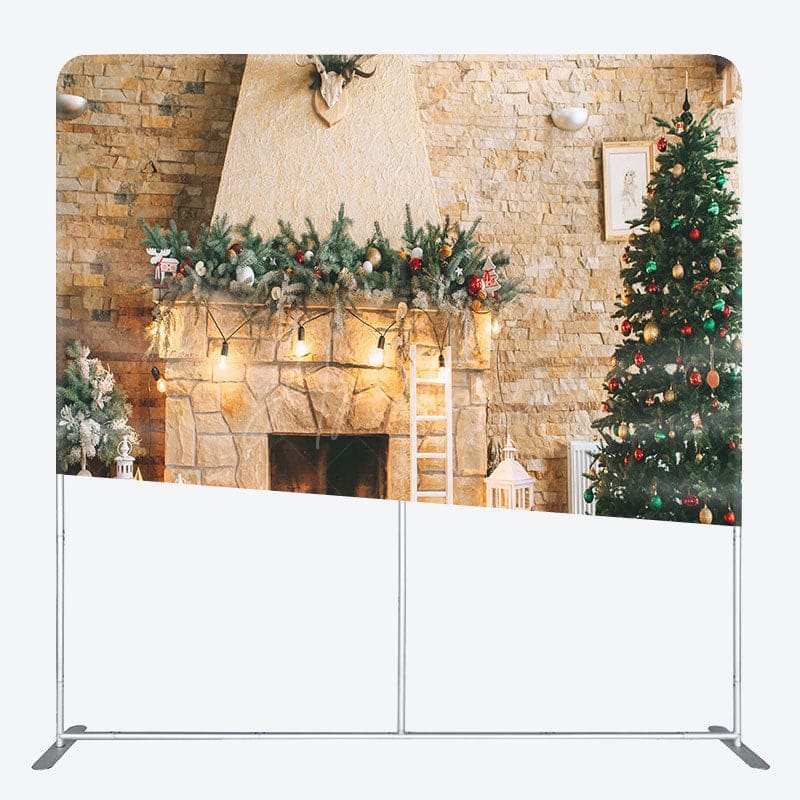Aperturee - Aperturee Christmas Warm Fireplace Fabric Photo Booth Backdrop