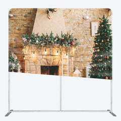 Aperturee - Aperturee Christmas Warm Fireplace Fabric Photo Booth Backdrop