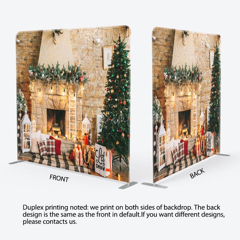 Aperturee - Aperturee Christmas Warm Fireplace Fabric Photo Booth Backdrop