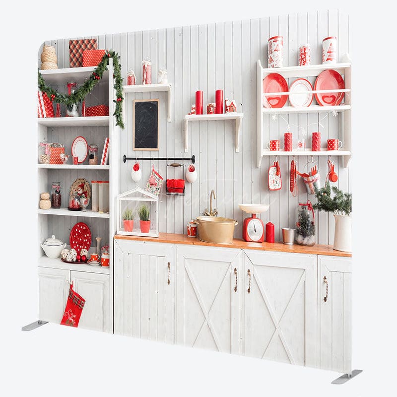 Aperturee - Aperturee Christmas Warm White Kitchen Square Tension Backdrop