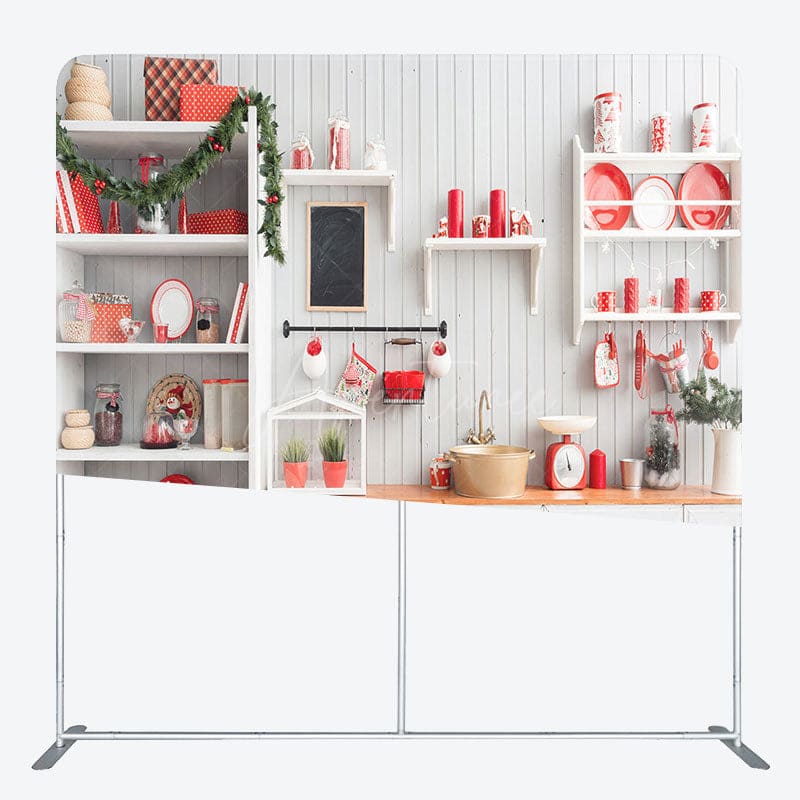 Aperturee - Aperturee Christmas Warm White Kitchen Square Tension Backdrop