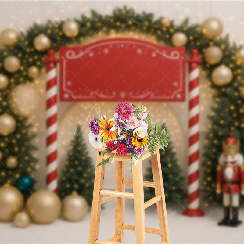 Aperturee Aperturee Christmas Welcome Sign Photography Backdrop Nutcracker and Xmas Tree Arch Holiday Party Entrance Photo Prop