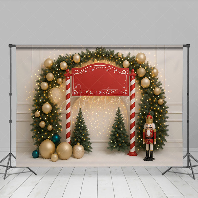 Aperturee Aperturee Christmas Welcome Sign Photography Backdrop Nutcracker and Xmas Tree Arch Holiday Party Entrance Photo Prop