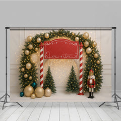 Aperturee Aperturee Christmas Welcome Sign Photography Backdrop Nutcracker and Xmas Tree Arch Holiday Party Entrance Photo Prop