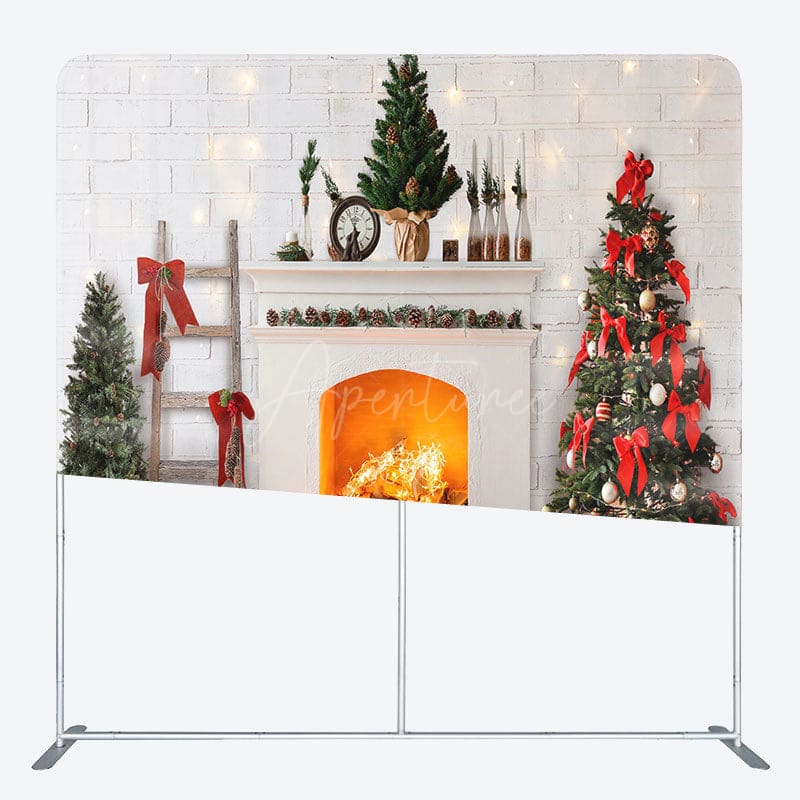 Aperturee - Aperturee Christmas White Fireplace Fabric Photo Booth Backdrop