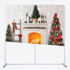 Aperturee - Aperturee Christmas White Fireplace Fabric Photo Booth Backdrop