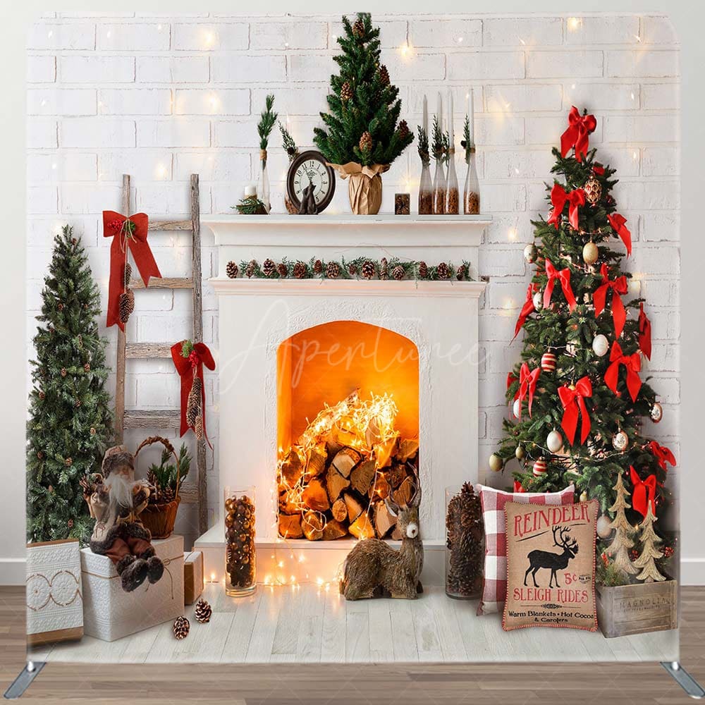 Aperturee - Aperturee Christmas White Fireplace Fabric Photo Booth Backdrop