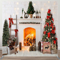 Aperturee - Aperturee Christmas White Fireplace Fabric Photo Booth Backdrop