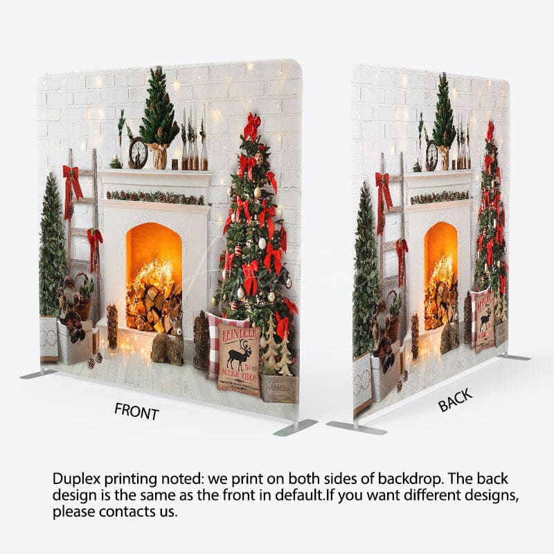 Aperturee - Aperturee Christmas White Fireplace Fabric Photo Booth Backdrop