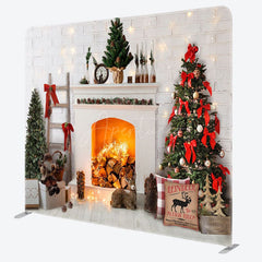 Aperturee - Aperturee Christmas White Fireplace Fabric Photo Booth Backdrop