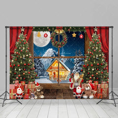 Aperturee - Aperturee Christmas Window Snow Mountain Gift Box Backdrop