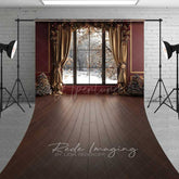 Aperturee Aperturee Christmas Window Sweep Photography Backdrop with Wood Floor Elegant Room with Snowy View Holiday Portrait Studio Prop