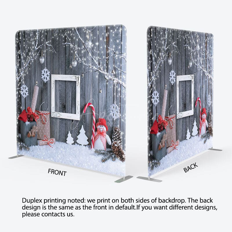 Aperturee - Aperturee Christmas Winter Grey Wood Square Tension Backdrop