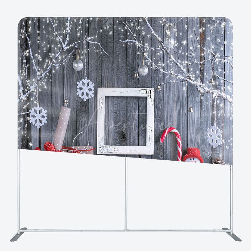 Aperturee - Aperturee Christmas Winter Grey Wood Square Tension Backdrop