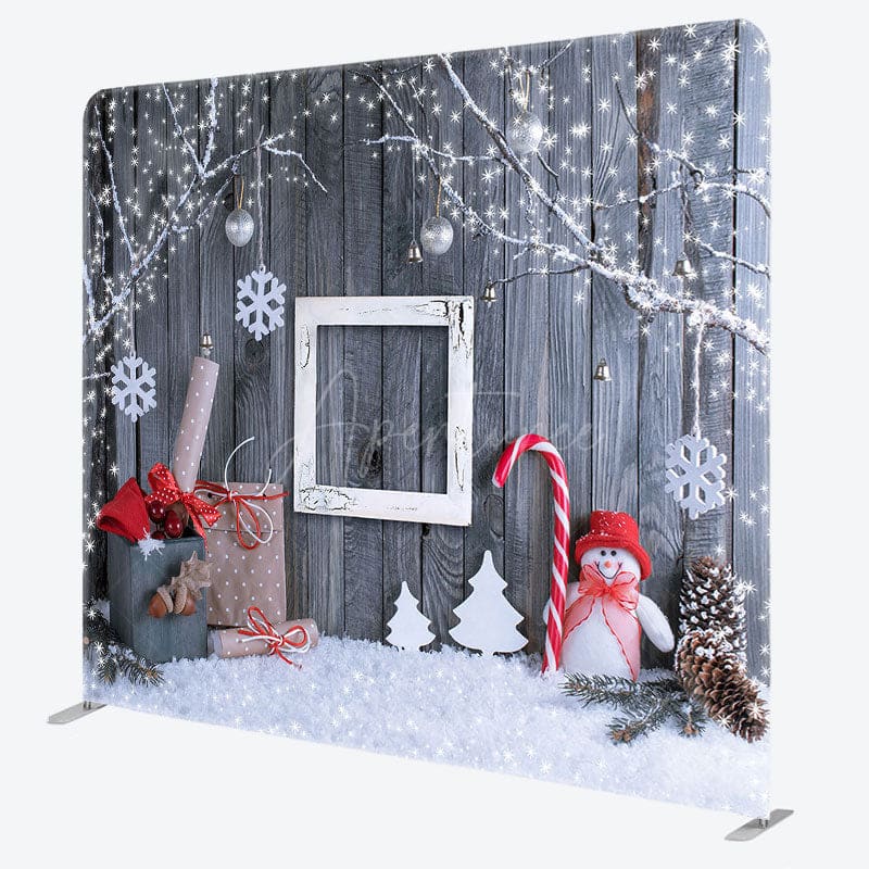 Aperturee - Aperturee Christmas Winter Grey Wood Square Tension Backdrop