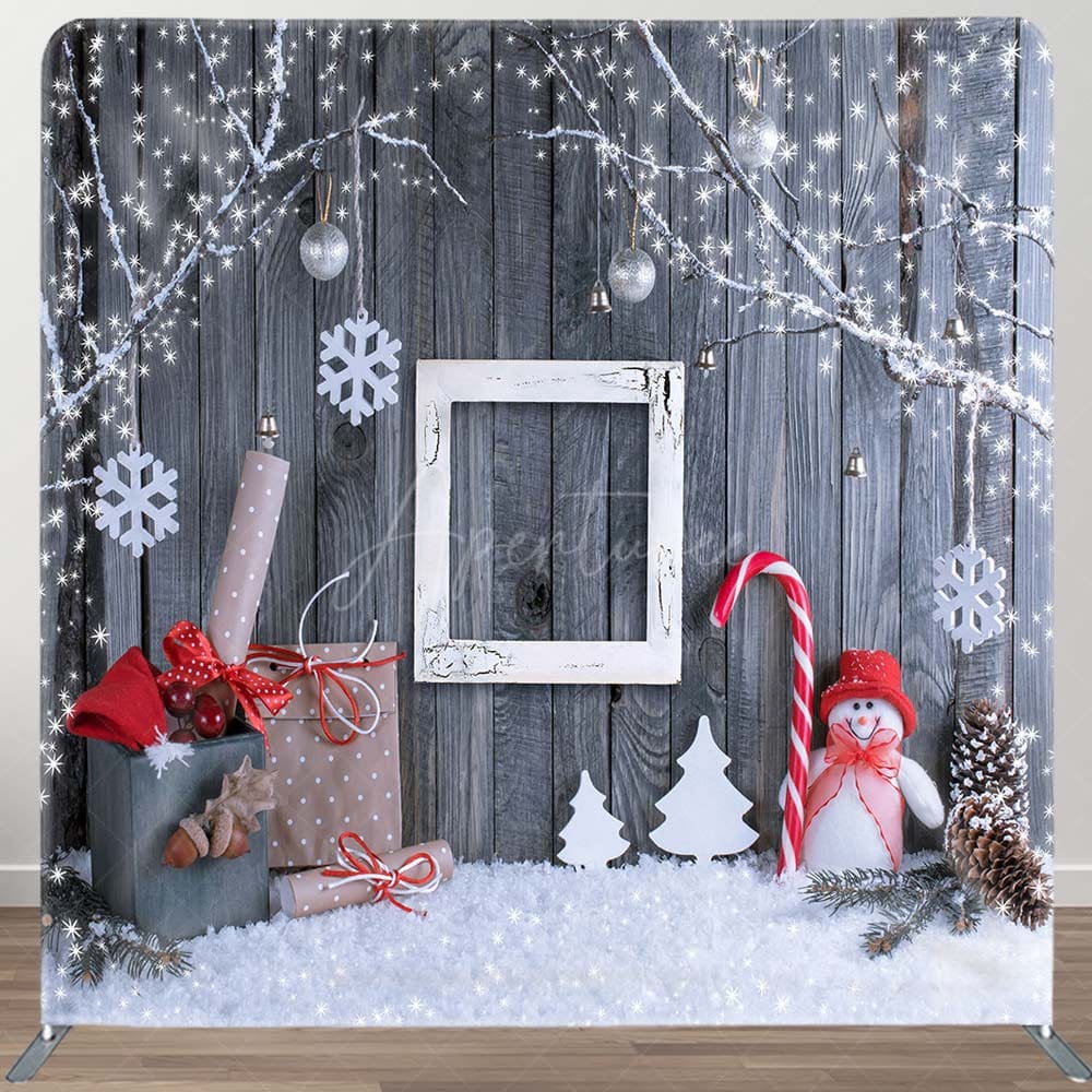 Aperturee - Aperturee Christmas Winter Grey Wood Square Tension Backdrop