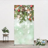 Aperturee - Aperturee Christmas Winter Pine and Berry Rectangle Arch Backdrop with Glitter Stars and Snow Decor