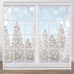 Aperturee - Aperturee Christmas Winter Window Snow Square Tension Backdrop