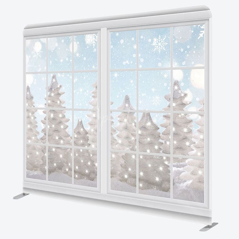 Aperturee - Aperturee Christmas Winter Window Snow Square Tension Backdrop