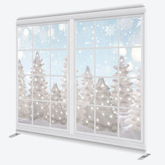 Aperturee - Aperturee Christmas Winter Window Snow Square Tension Backdrop