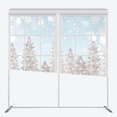 Aperturee - Aperturee Christmas Winter Window Snow Square Tension Backdrop