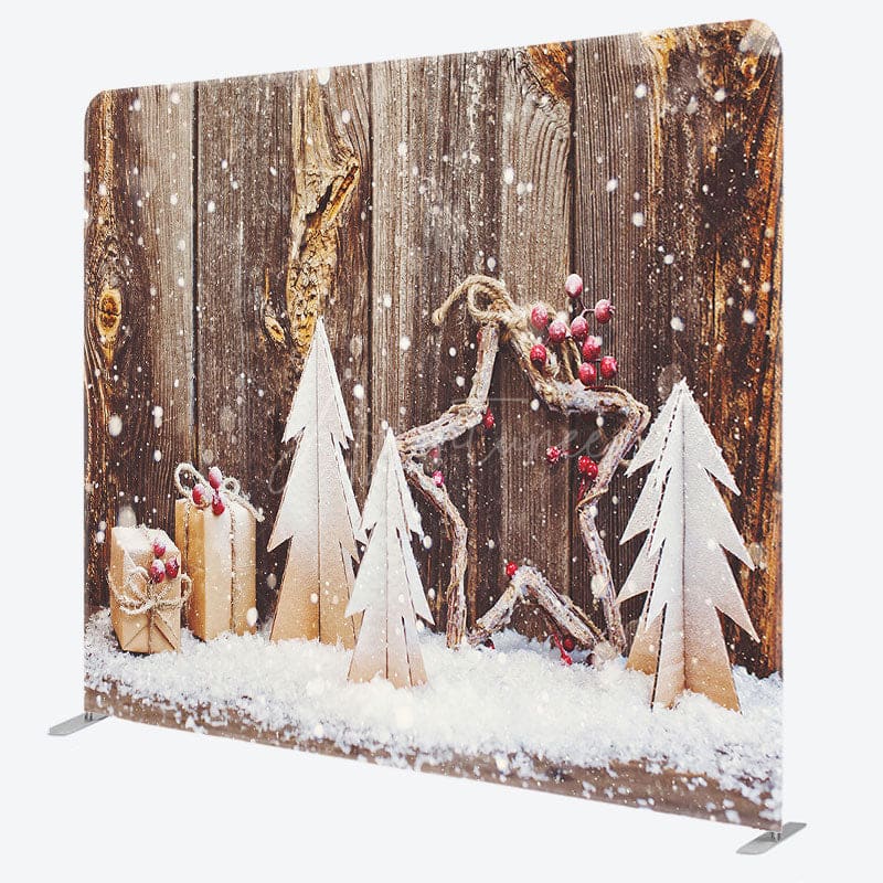Aperturee - Aperturee Christmas Winter Wooden Photo Booth Fabric Backdrop