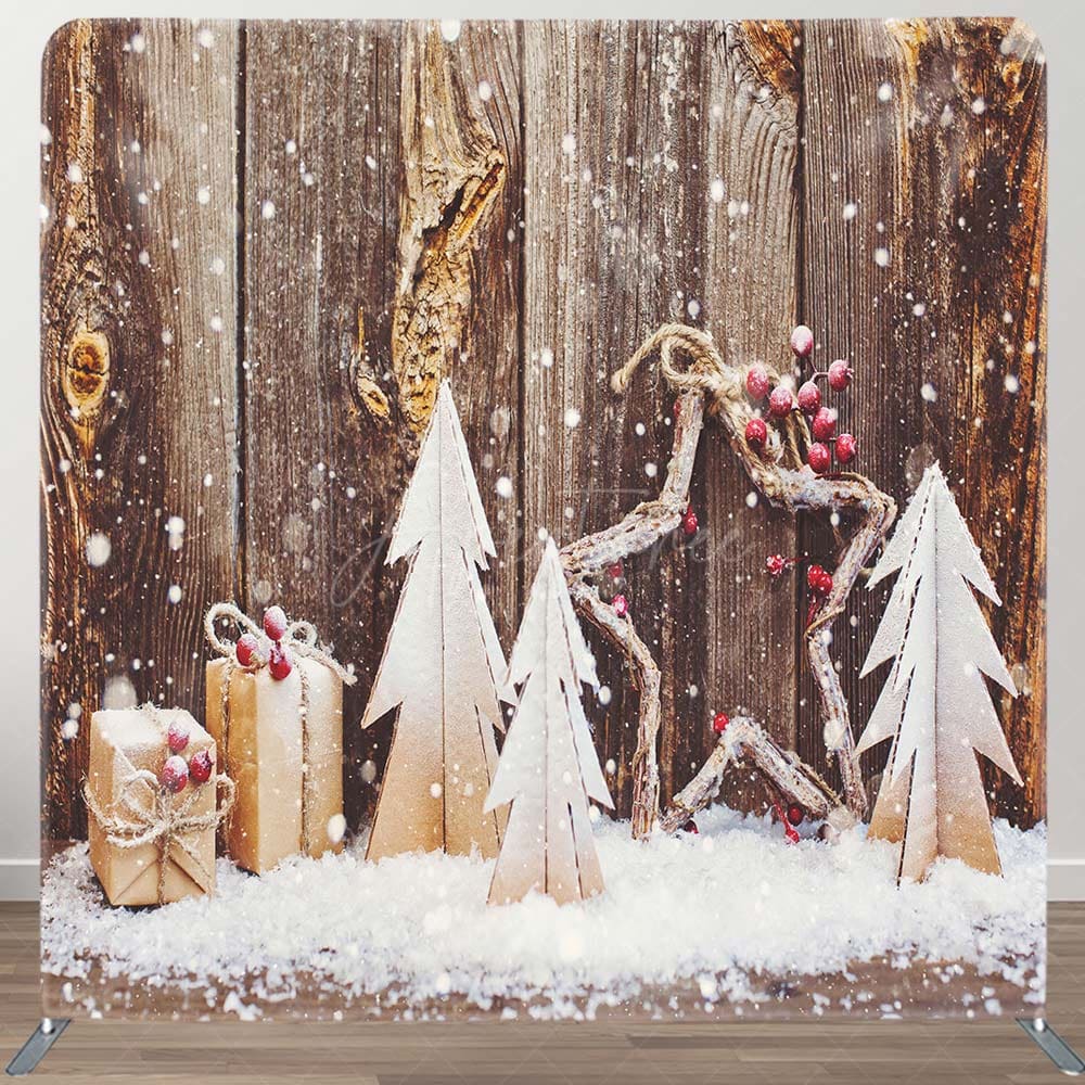 Aperturee - Aperturee Christmas Winter Wooden Photo Booth Fabric Backdrop