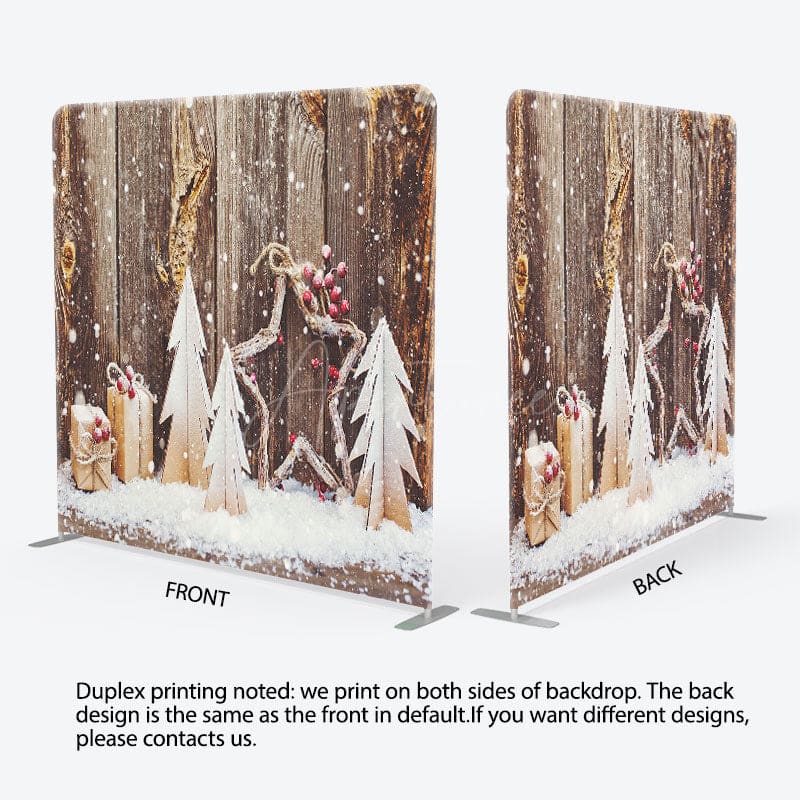 Aperturee - Aperturee Christmas Winter Wooden Photo Booth Fabric Backdrop