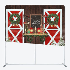 Aperturee - Aperturee Christmas Wood Red Door Square Arch Fabric Backdrop