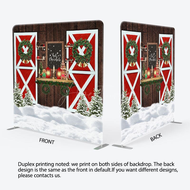 Aperturee - Aperturee Christmas Wood Red Door Square Arch Fabric Backdrop