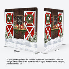 Aperturee - Aperturee Christmas Wood Red Door Square Arch Fabric Backdrop