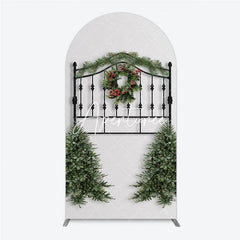 Aperturee - Aperturee Christmas Wreath Pine Garland Round Top Arch Backdrop Elegant Black Metal Festive Holiday Decor