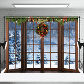 Aperturee - Aperturee Christmas Wreath Window Holiday Cozy Winter Backdrop