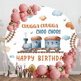 Aperturee - Aperturee Chugga Choo Town Train Track Round Birthday Backdrop
